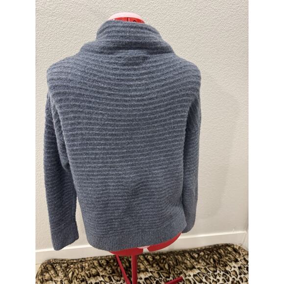 Blue Funnel Neck Ribbed Knit Sweater Pullover Cozy Oversized Comfy - Picture 2 of 7